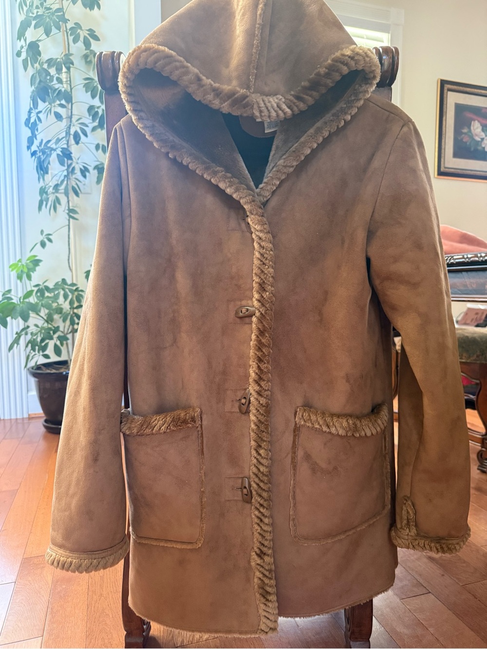 St. John's Bay Brown Hooded Teddy Shearling Coat